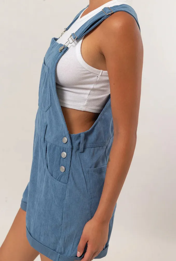  Corduroy Overall Shorts - Gray Blue