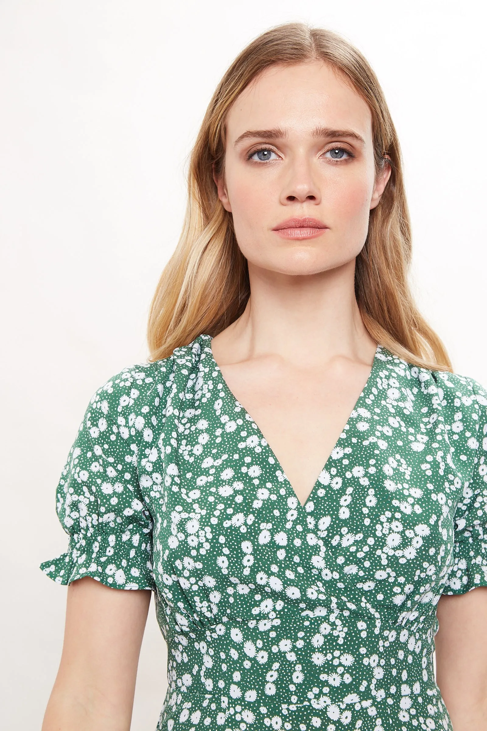 Corina Flower Dot Print Midi Tea Dress - Green