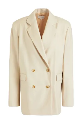 Cream Double-breasted Wool Twill Blazer