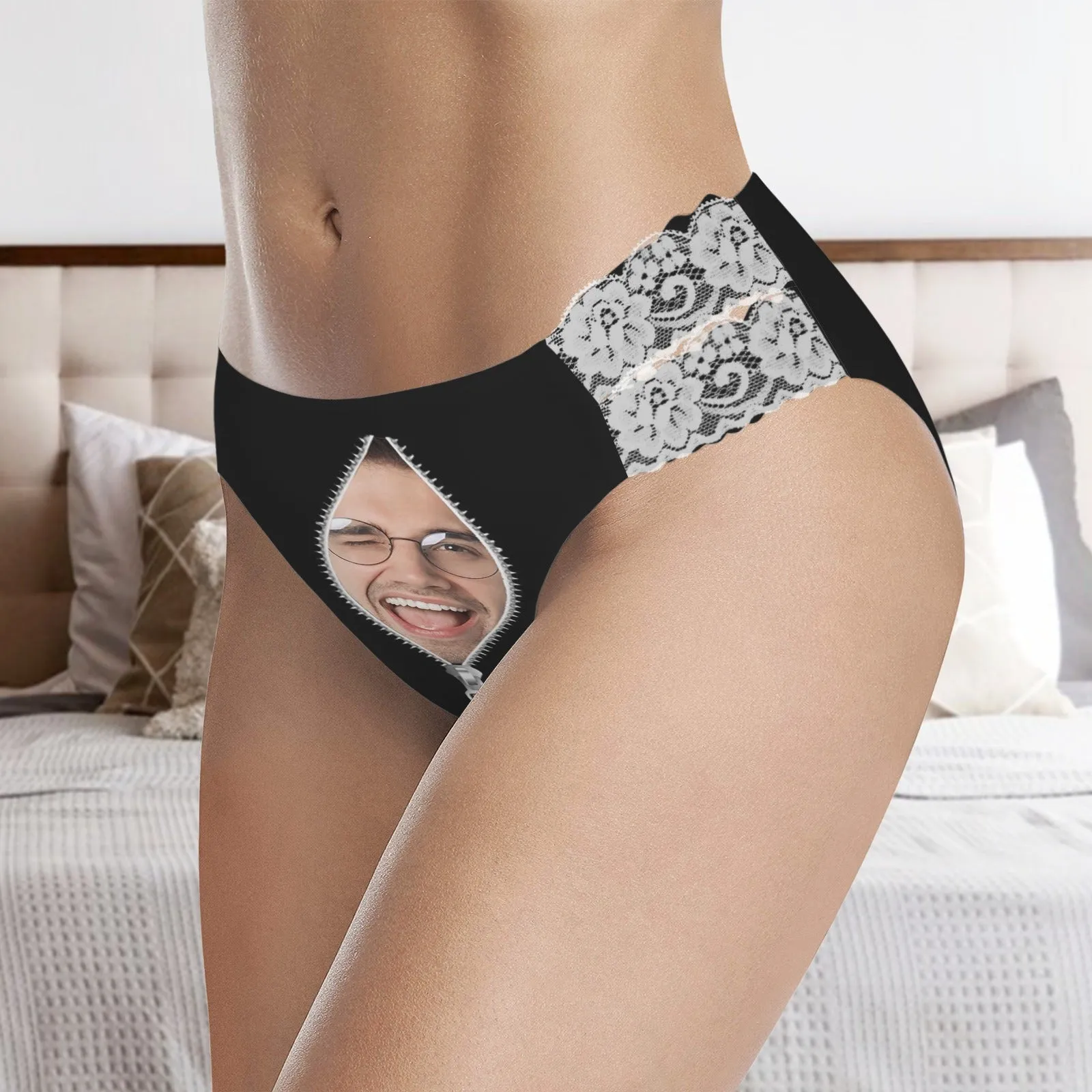 Custom Face Zipper Women's High Cut Lace Underwear Personalized Underwear Panties for Women