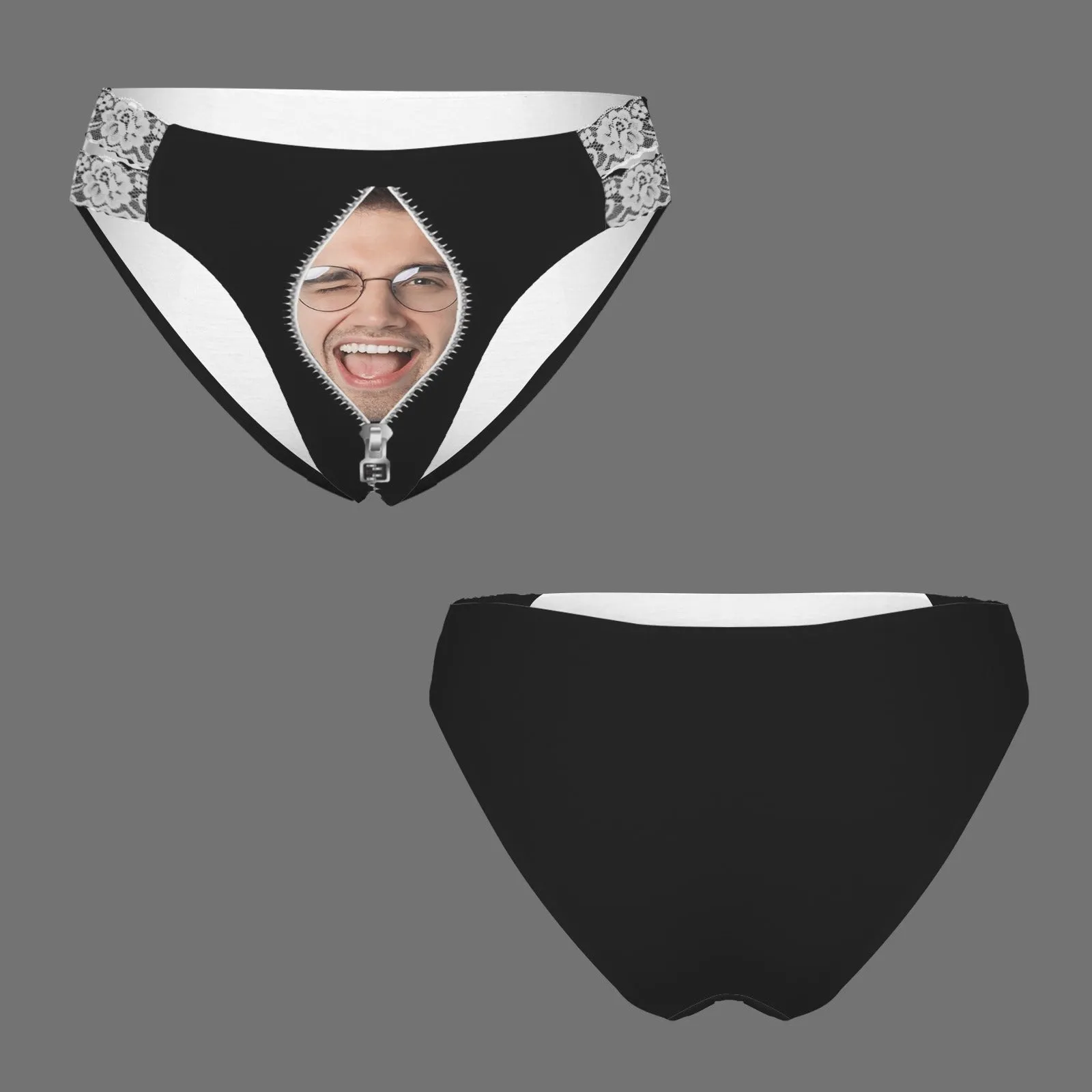 Custom Face Zipper Women's High Cut Lace Underwear Personalized Underwear Panties for Women