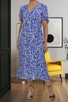 Dark Blue Floral Wrap Dress