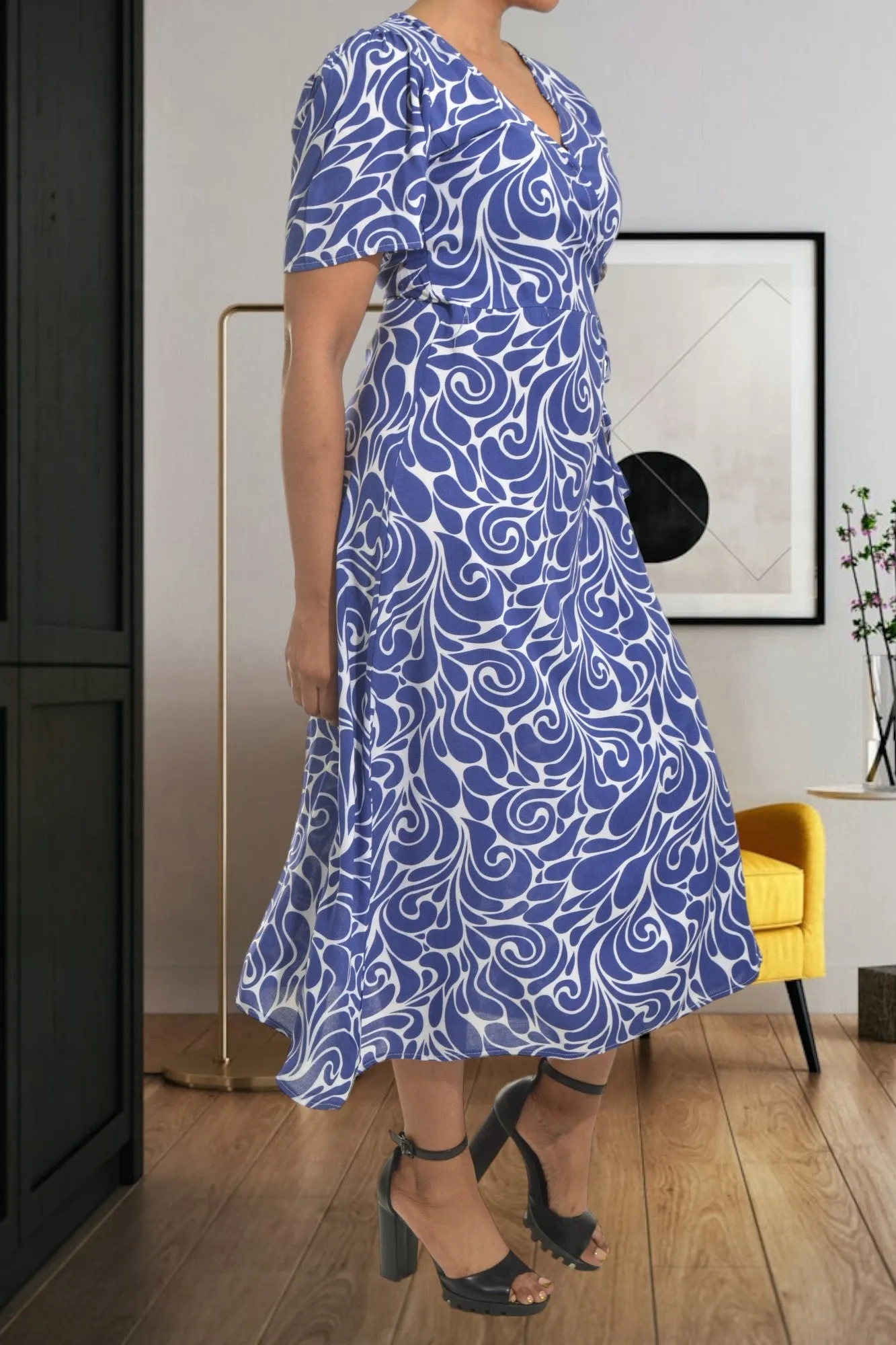 Dark Blue Floral Wrap Dress