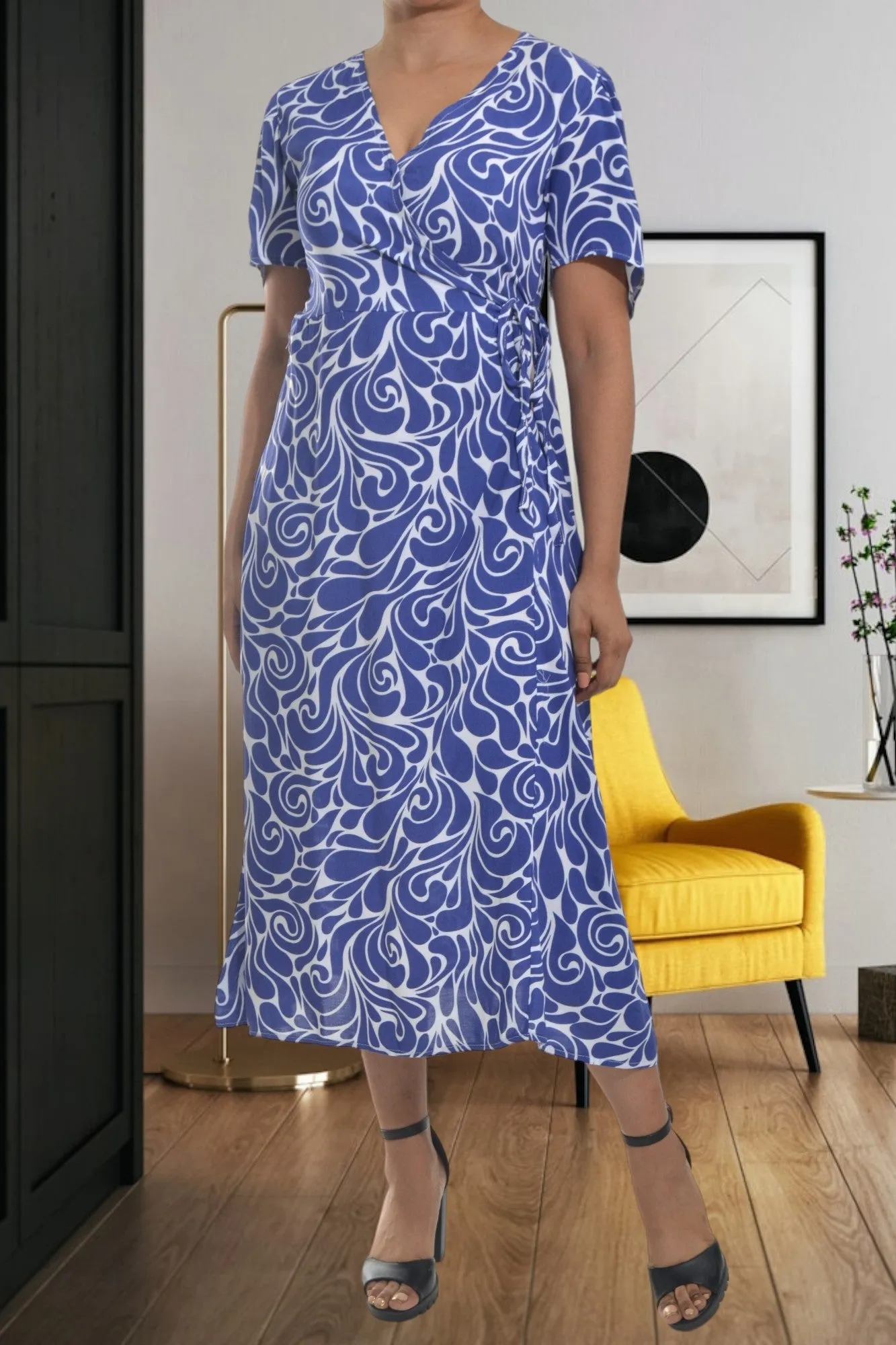 Dark Blue Floral Wrap Dress