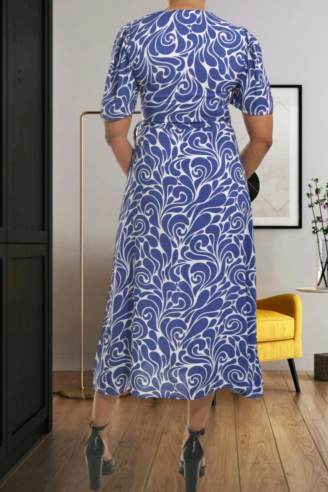 Dark Blue Floral Wrap Dress
