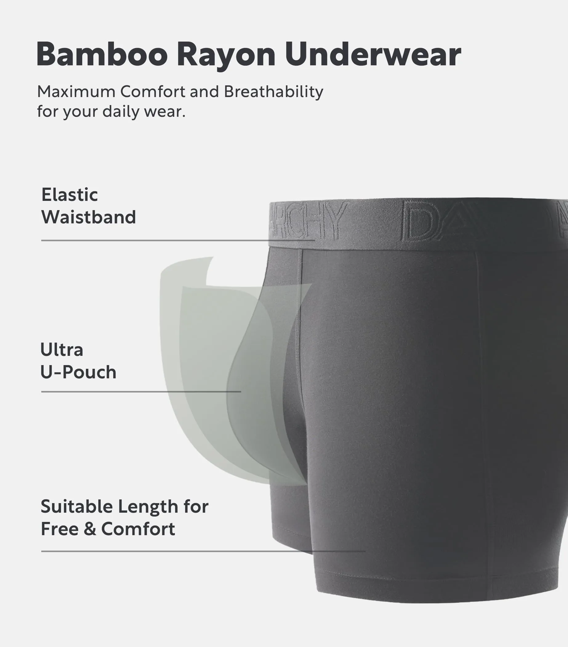 DAVID ARCHY Mens Trunks Underwear Soft Breathable Rayon Made from Bamboo Trunk No Fly Pouch 4-Pack L 3''