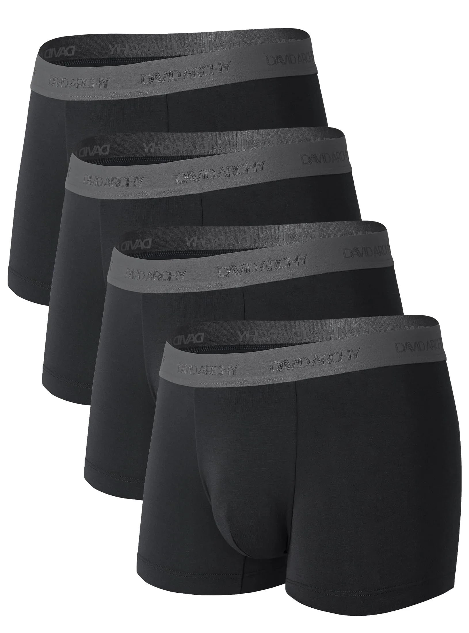 DAVID ARCHY Mens Trunks Underwear Soft Breathable Rayon Made from Bamboo Trunk No Fly Pouch 4-Pack L 3''