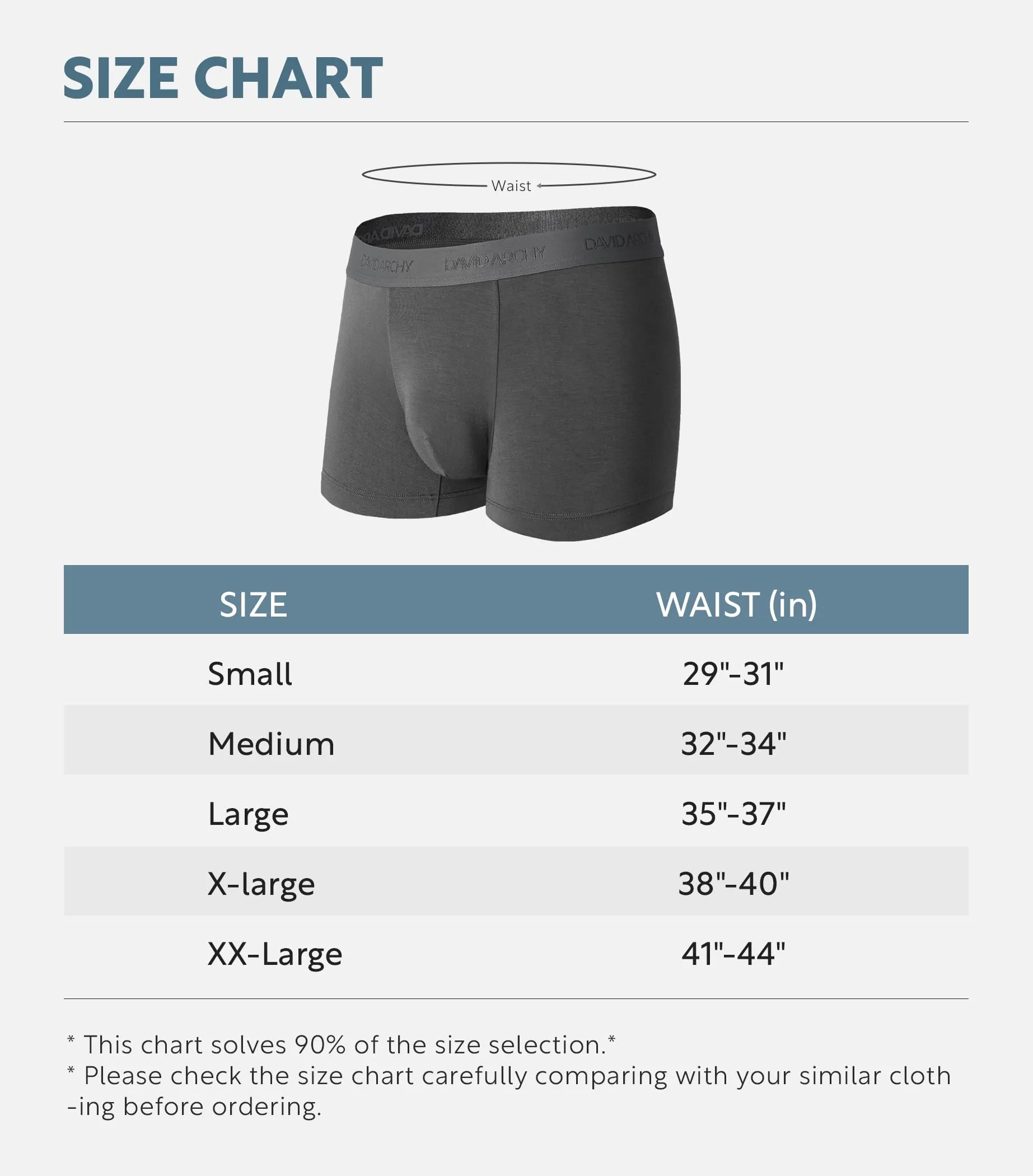DAVID ARCHY Mens Trunks Underwear Soft Breathable Rayon Made from Bamboo Trunk No Fly Pouch 4-Pack L 3''