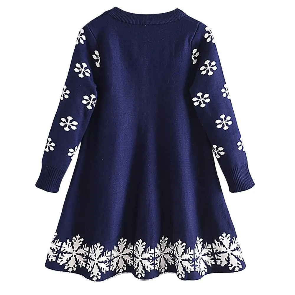Dresses Girl Kids Christmas Xmas Elk Print Skater Jumper Dress Long Sleeve Sweater No3896
