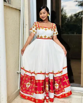 Elegant Red Habesha Dress: with Spectacular Cultural Design Ethiopian Traditional Dress Beautiful Eritrean Clothing