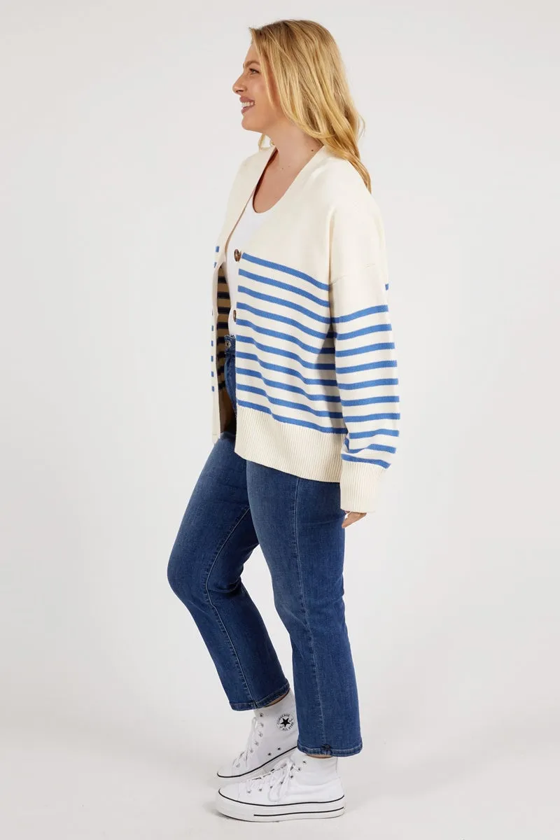Elm - Mabel Stripe Cardi - Cerulean Blue/White Stripe
