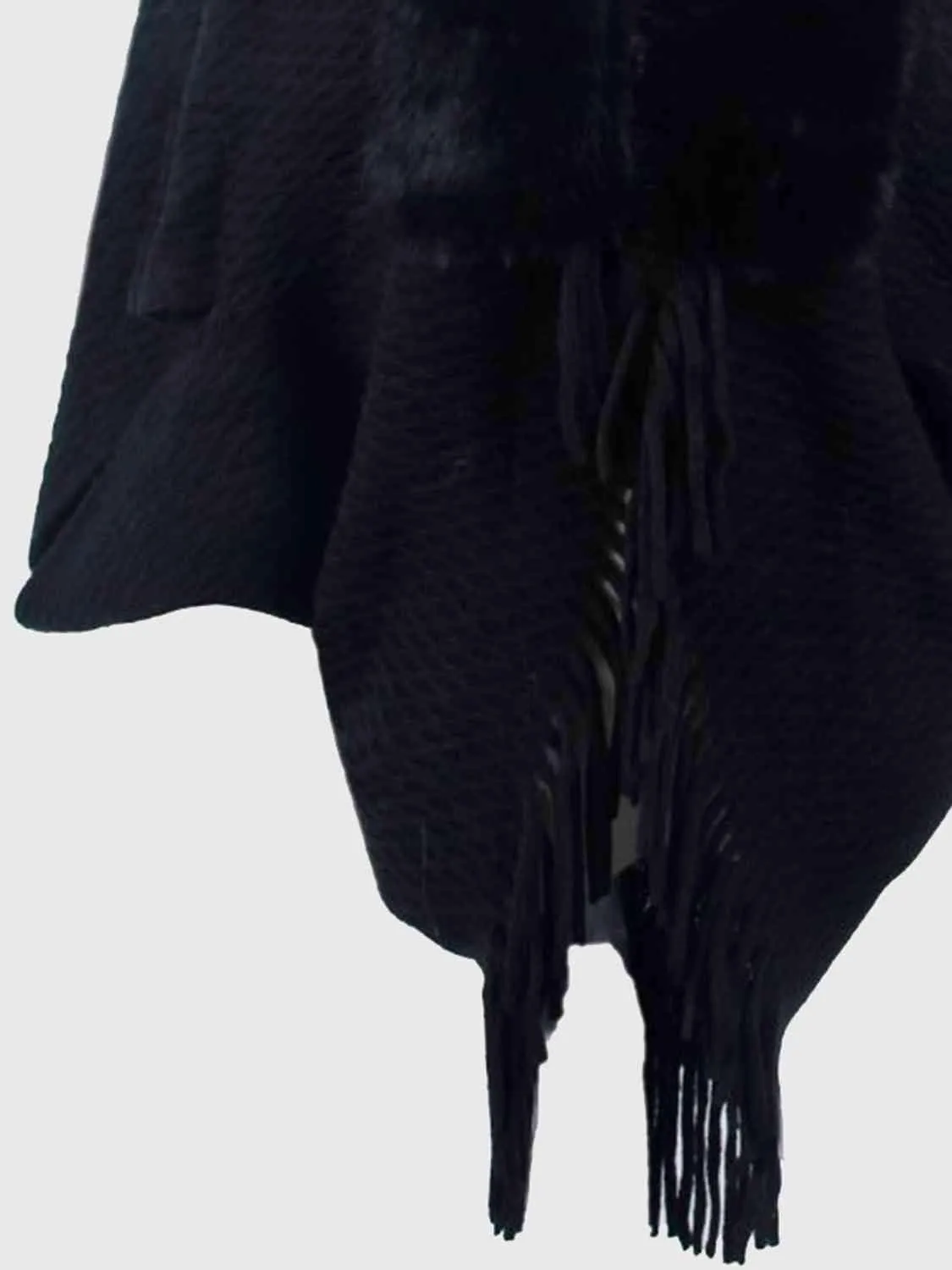 Epic Winter Fringe Hem Faux Fur Trim Poncho