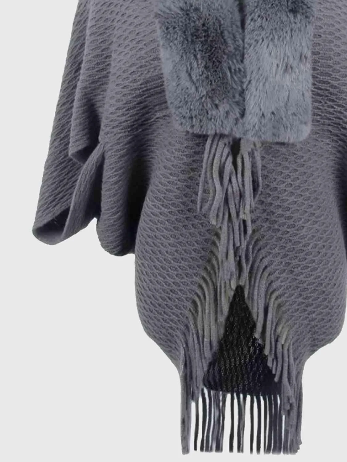 Epic Winter Fringe Hem Faux Fur Trim Poncho