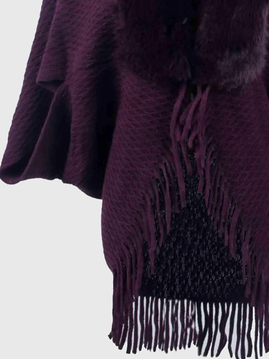 Epic Winter Fringe Hem Faux Fur Trim Poncho