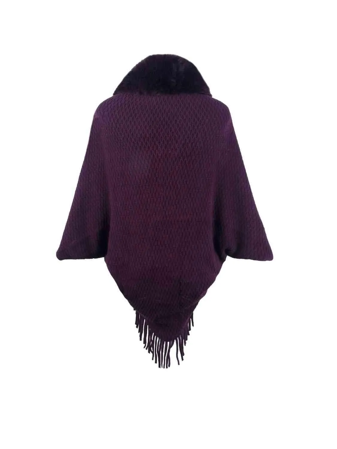 Epic Winter Fringe Hem Faux Fur Trim Poncho