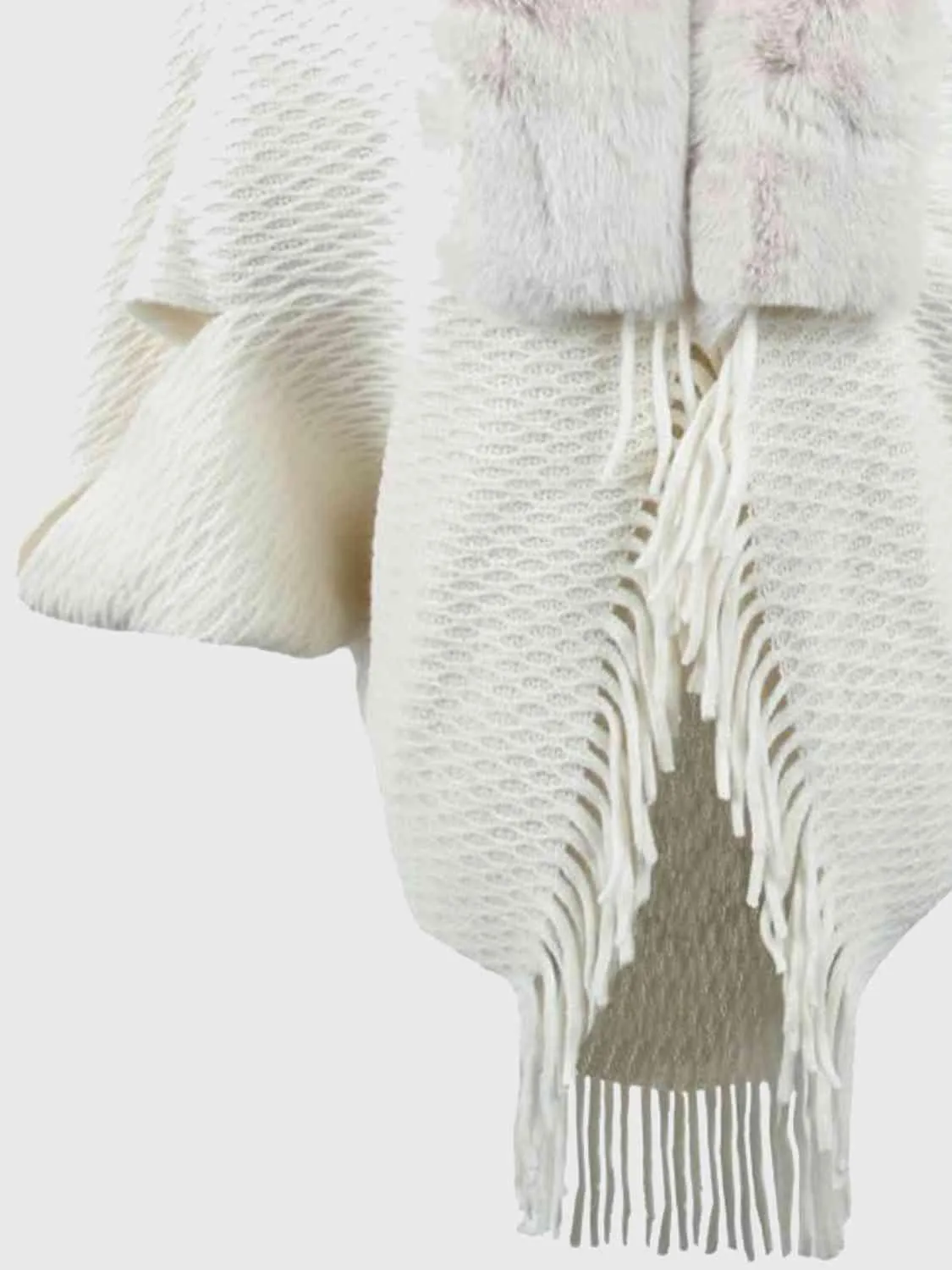 Epic Winter Fringe Hem Faux Fur Trim Poncho
