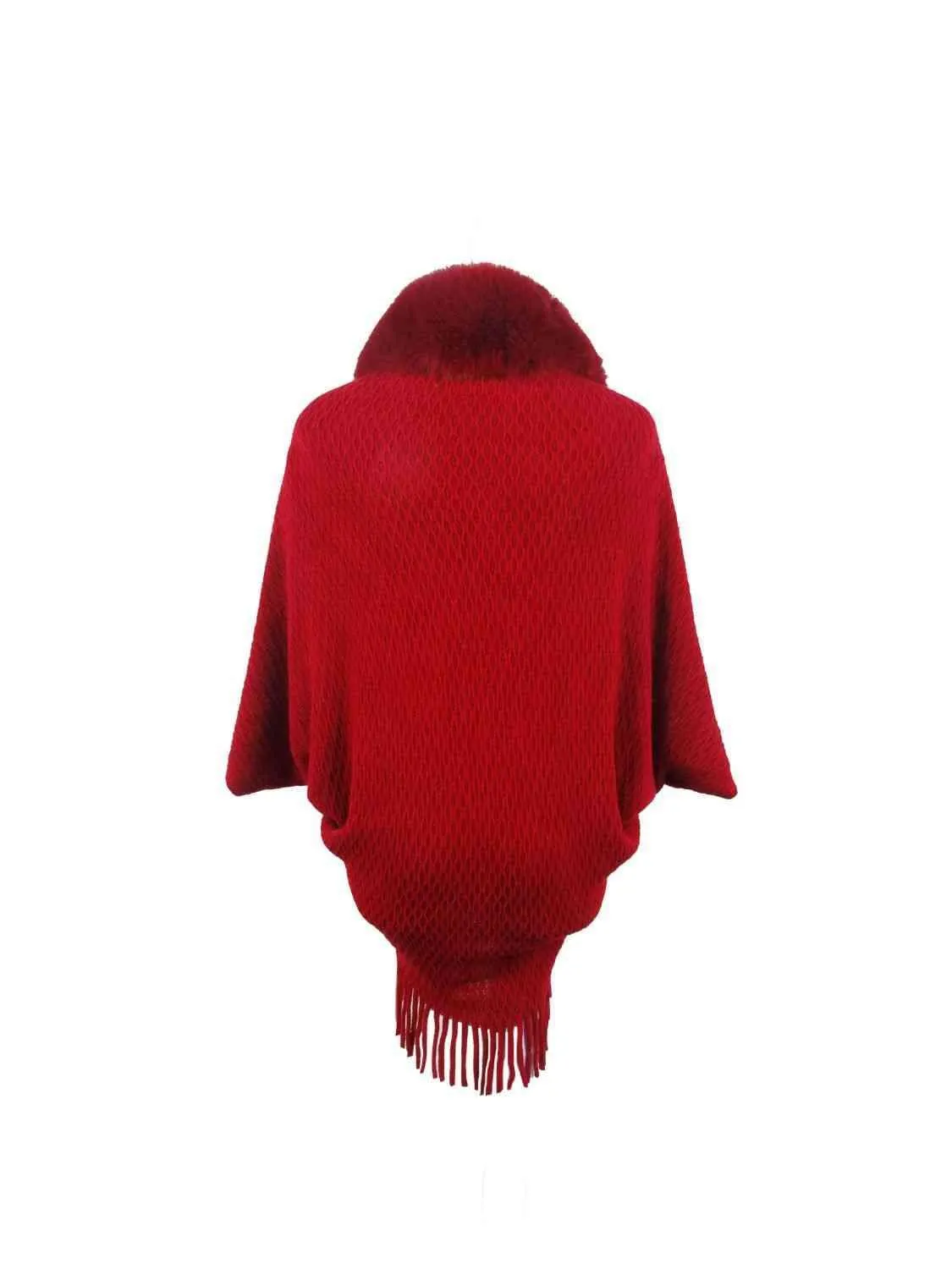 Epic Winter Fringe Hem Faux Fur Trim Poncho