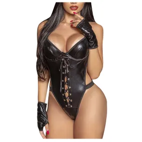 Erotic Plus Size Women's Faux Leather Teddy