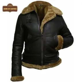 F011 Women Aviator Hooded B3 Bomber Fur Shearling Real Sheepskin Leather Jacket