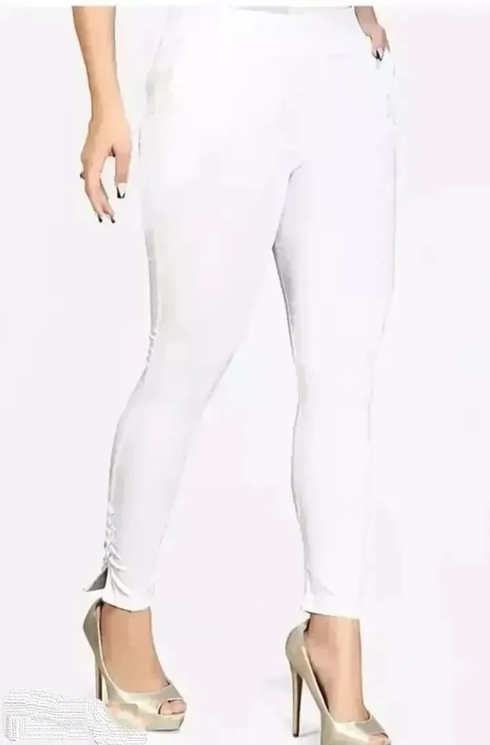 Fabulous  White Cotton Solid Leggings For Women