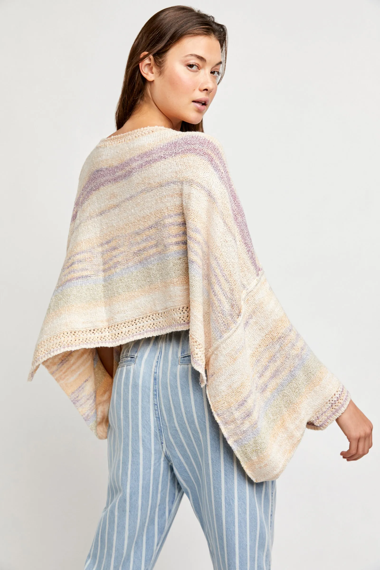 FREE PEOPLE Stripe SATURN Poncho Sweater Top