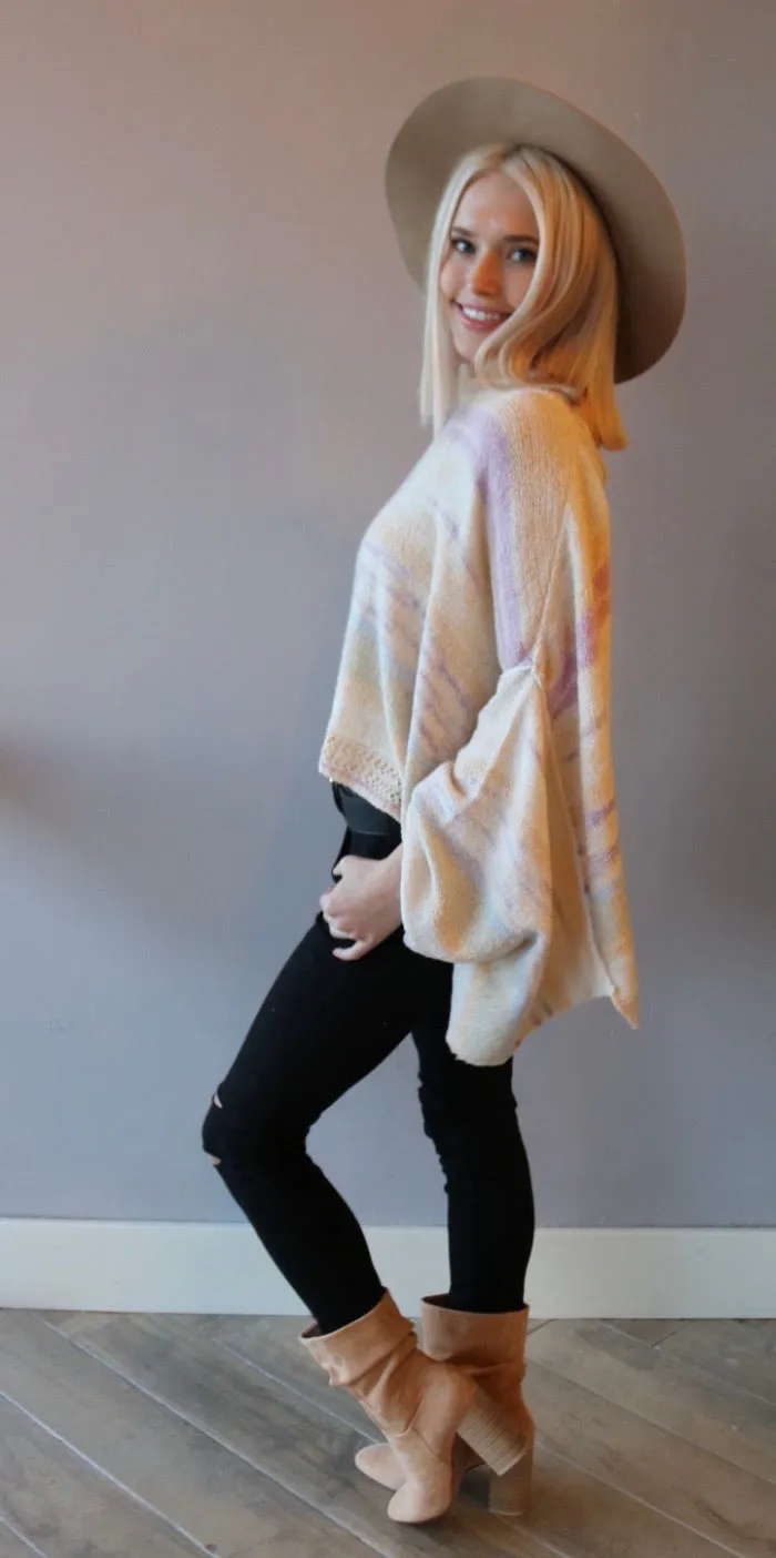 FREE PEOPLE Stripe SATURN Poncho Sweater Top