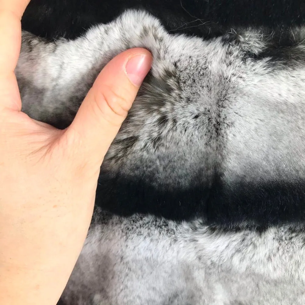 Genuine Rex Rabbit Fur Short Chinchilla Rabbit Half Sleeves Coat