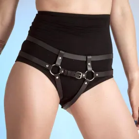 'Get High' Black PU Leather Harness Underwear