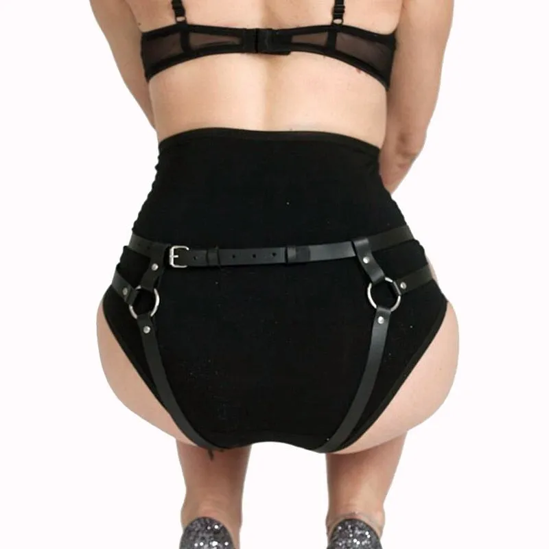 'Get High' Black PU Leather Harness Underwear