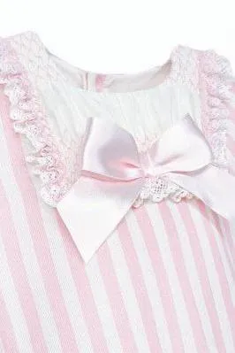 Girls Pink Stripe Frilly Romper