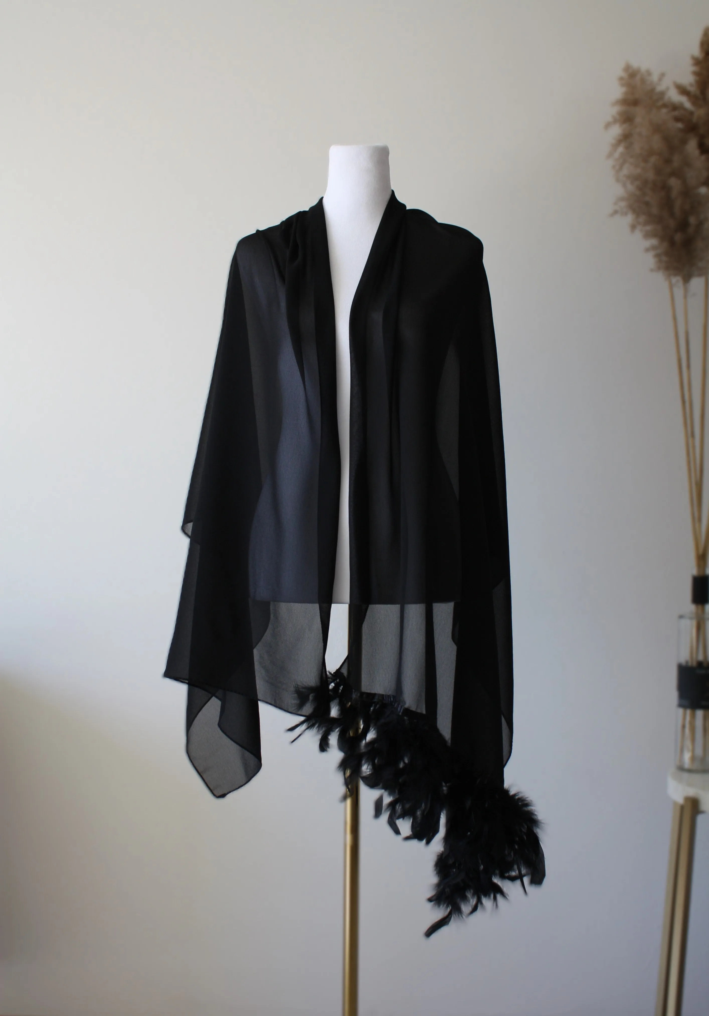 Gray Stole with Feathers
