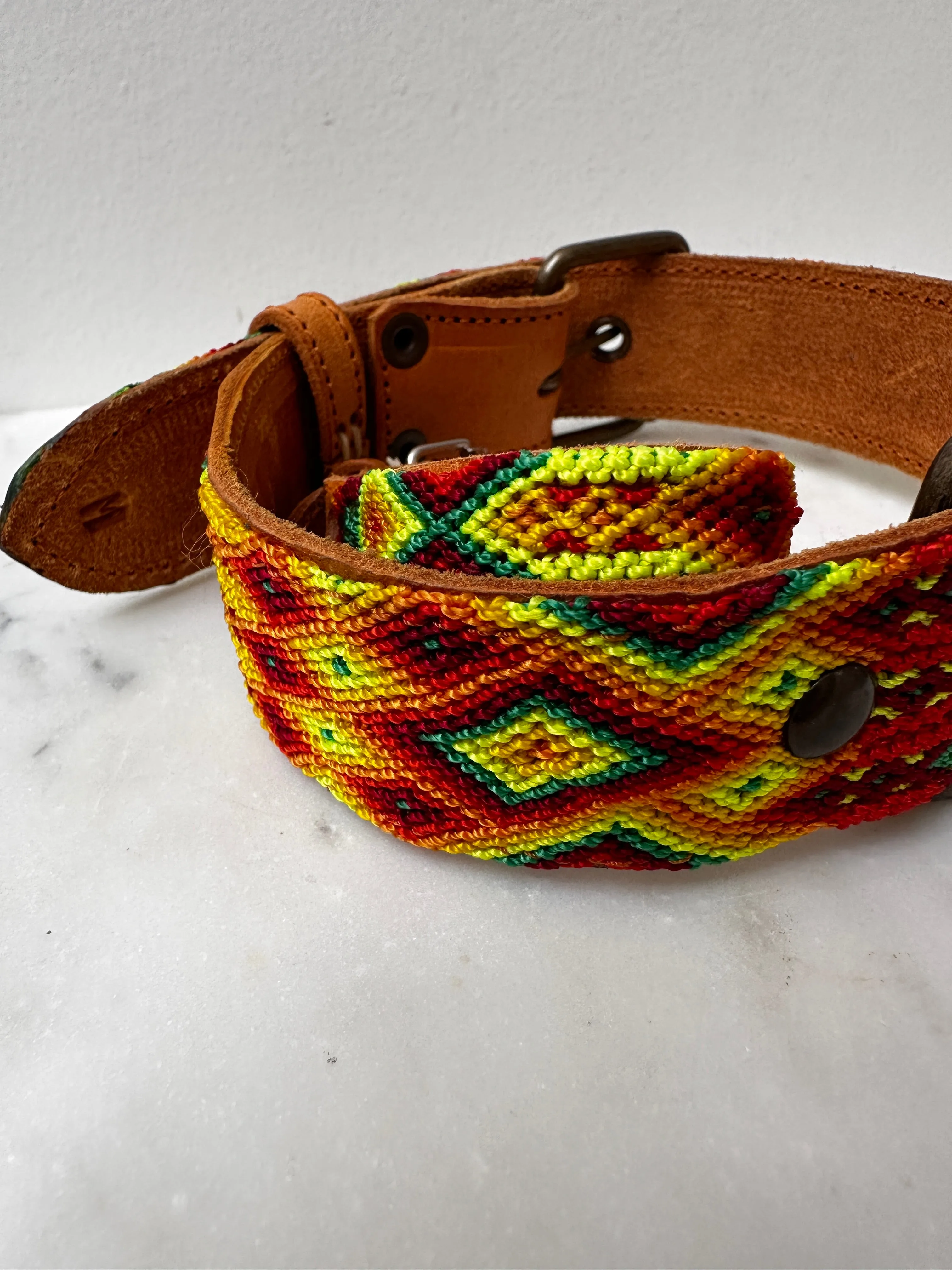 Huichol Embroidered Wide Dog Collar M3