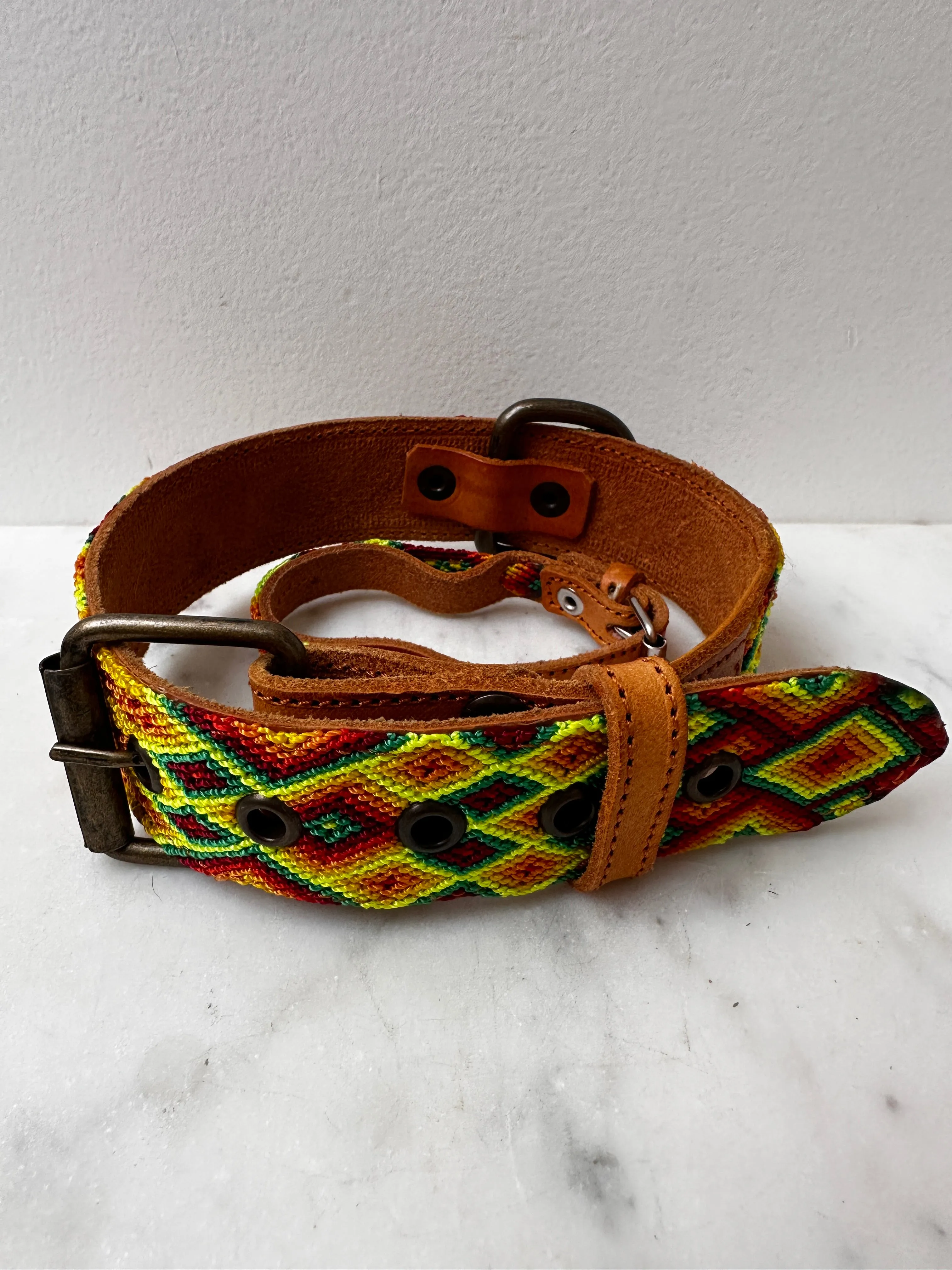 Huichol Embroidered Wide Dog Collar M3