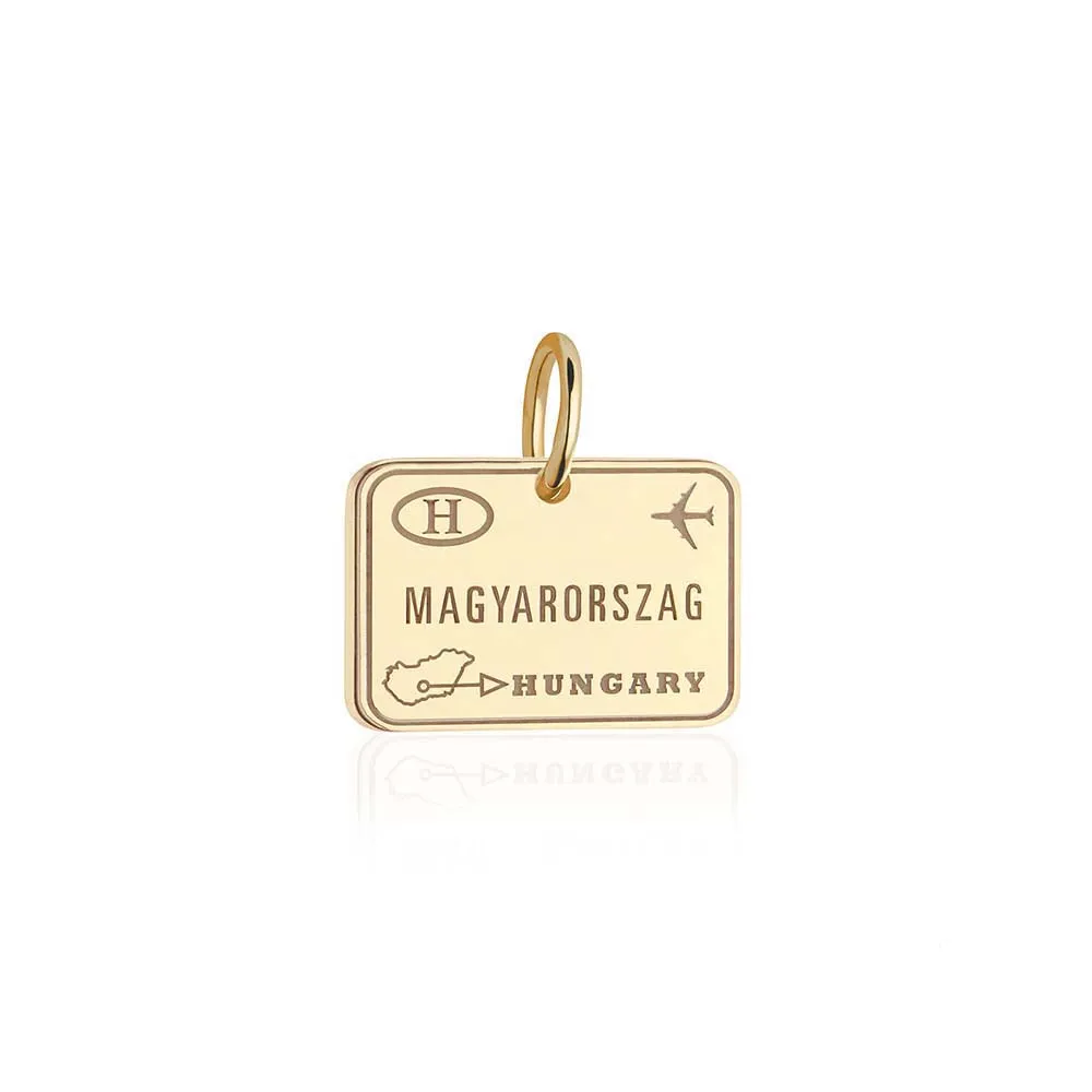Hungary Passport Stamp Charm Solid Gold