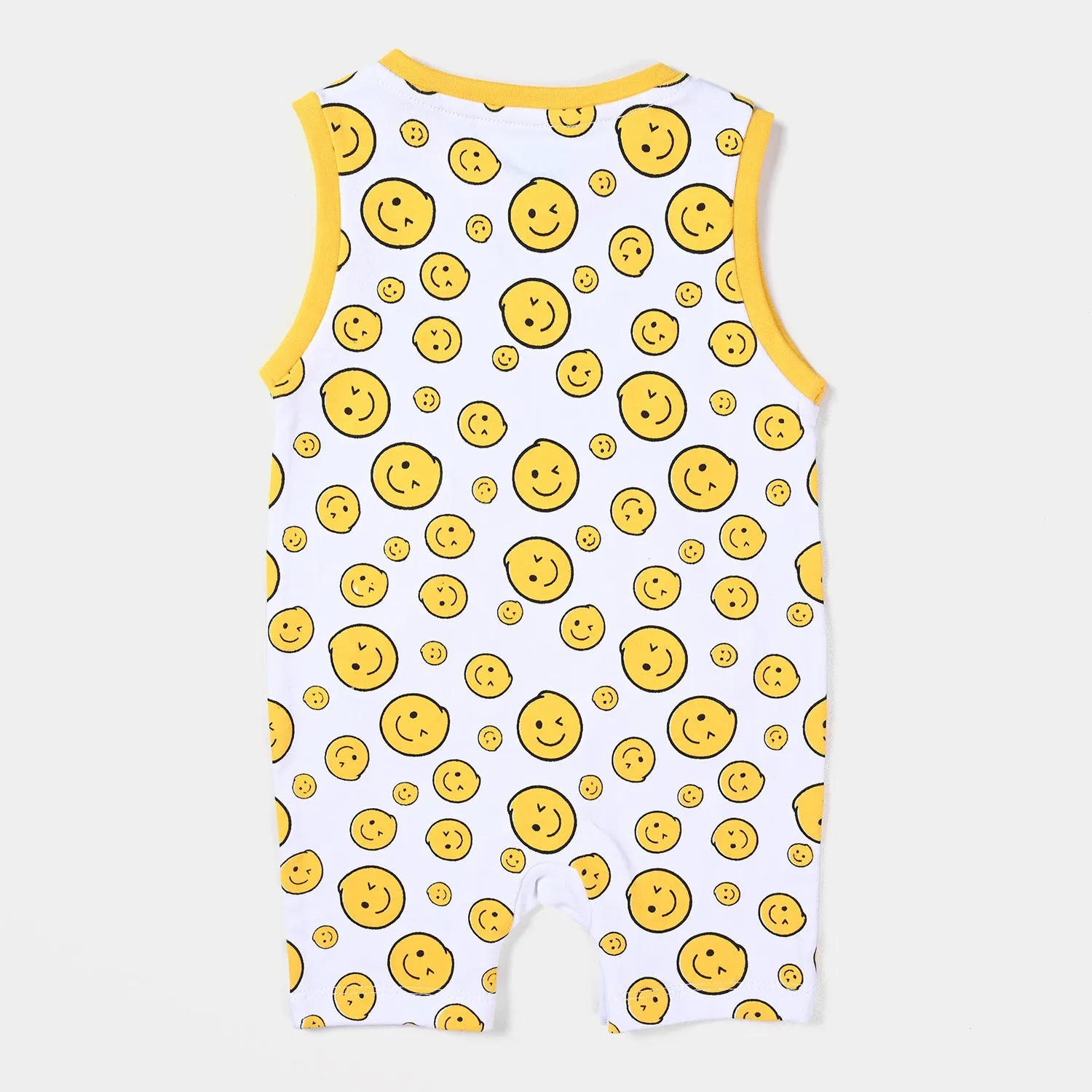 Infant Boys Cotton Interlock Knitted Romper Smiley-White