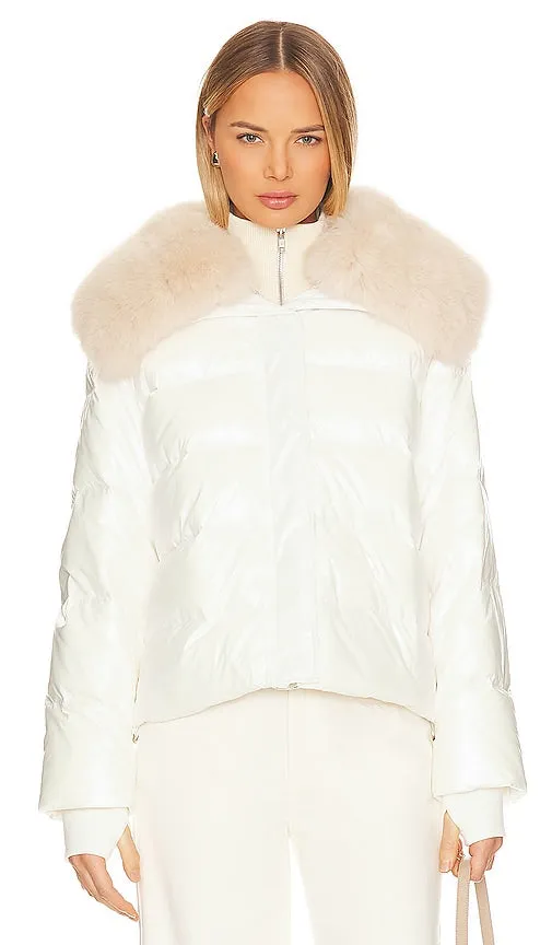 jocelyn Nylon Puffer Jacket With Faux Collar in Ivory