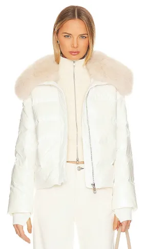jocelyn Nylon Puffer Jacket With Faux Collar in Ivory