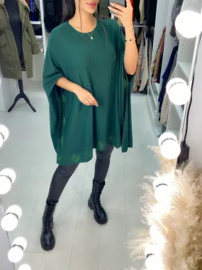 Jolene Diamante Gem Hem Poncho Jumper