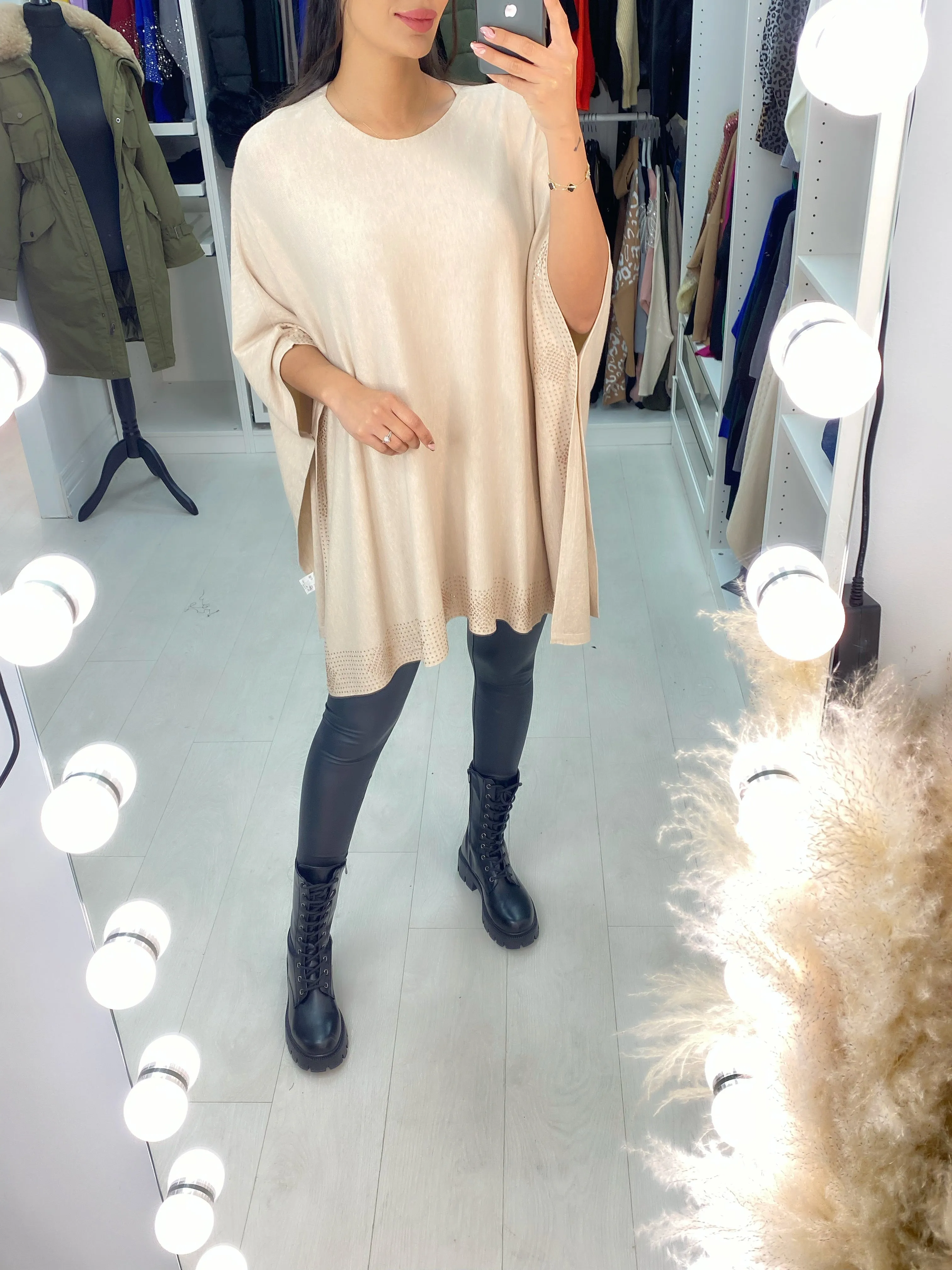 Jolene Diamante Gem Hem Poncho Jumper