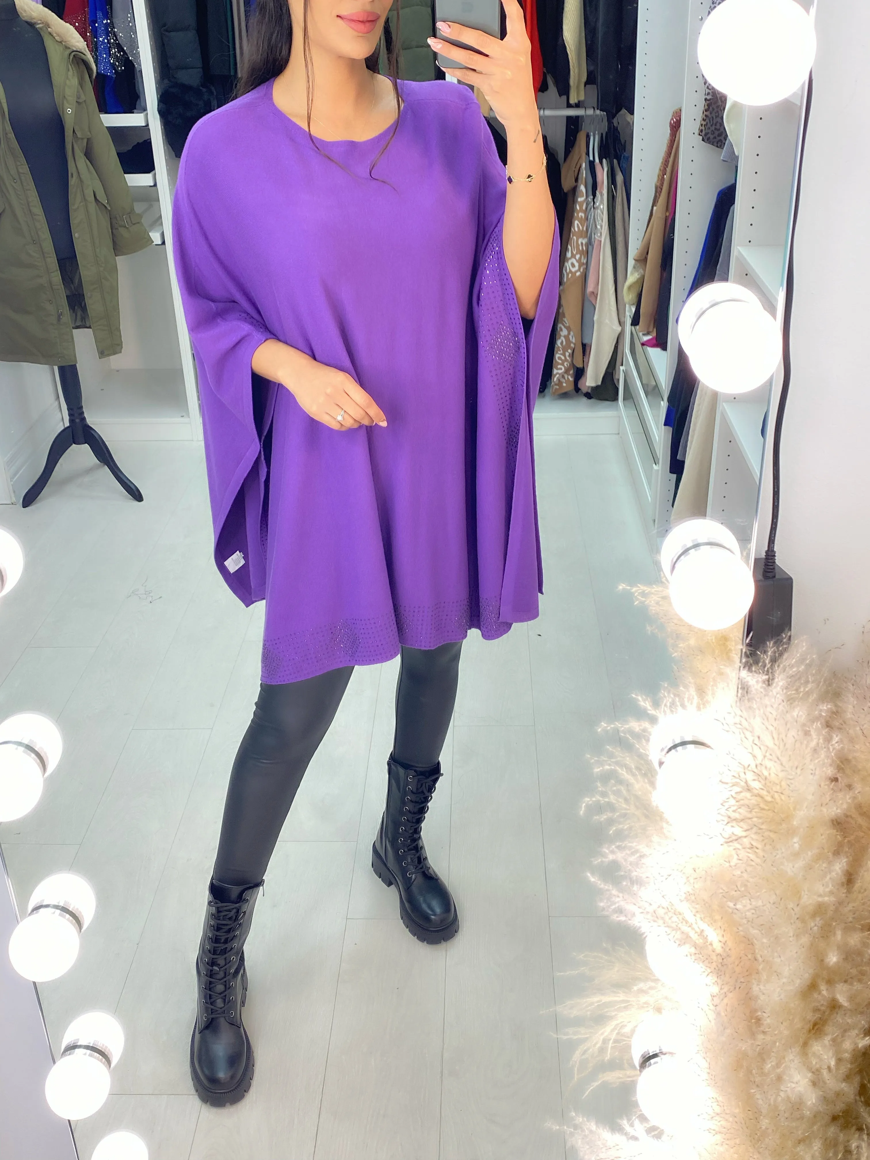 Jolene Diamante Gem Hem Poncho Jumper