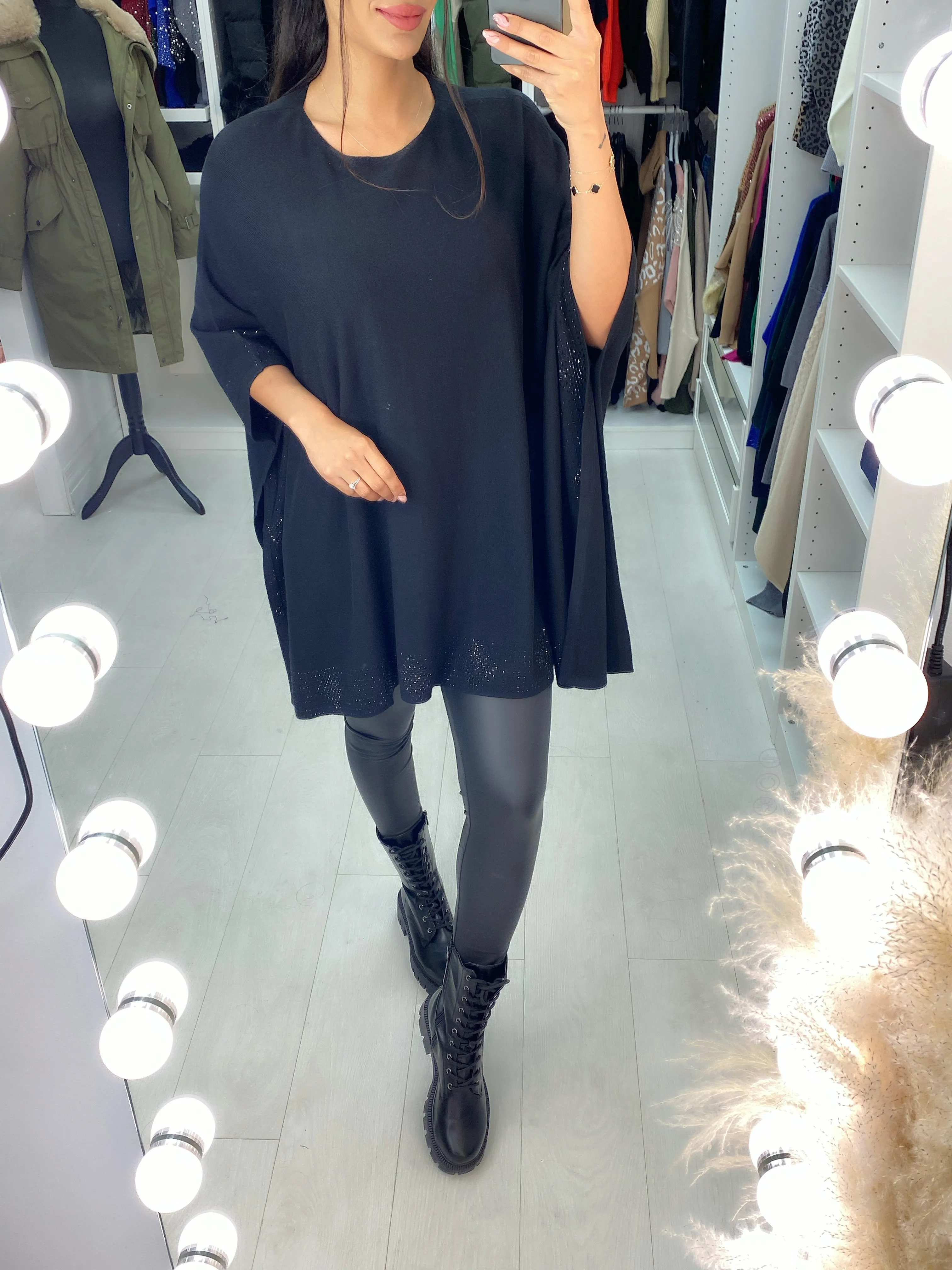 Jolene Diamante Gem Hem Poncho Jumper