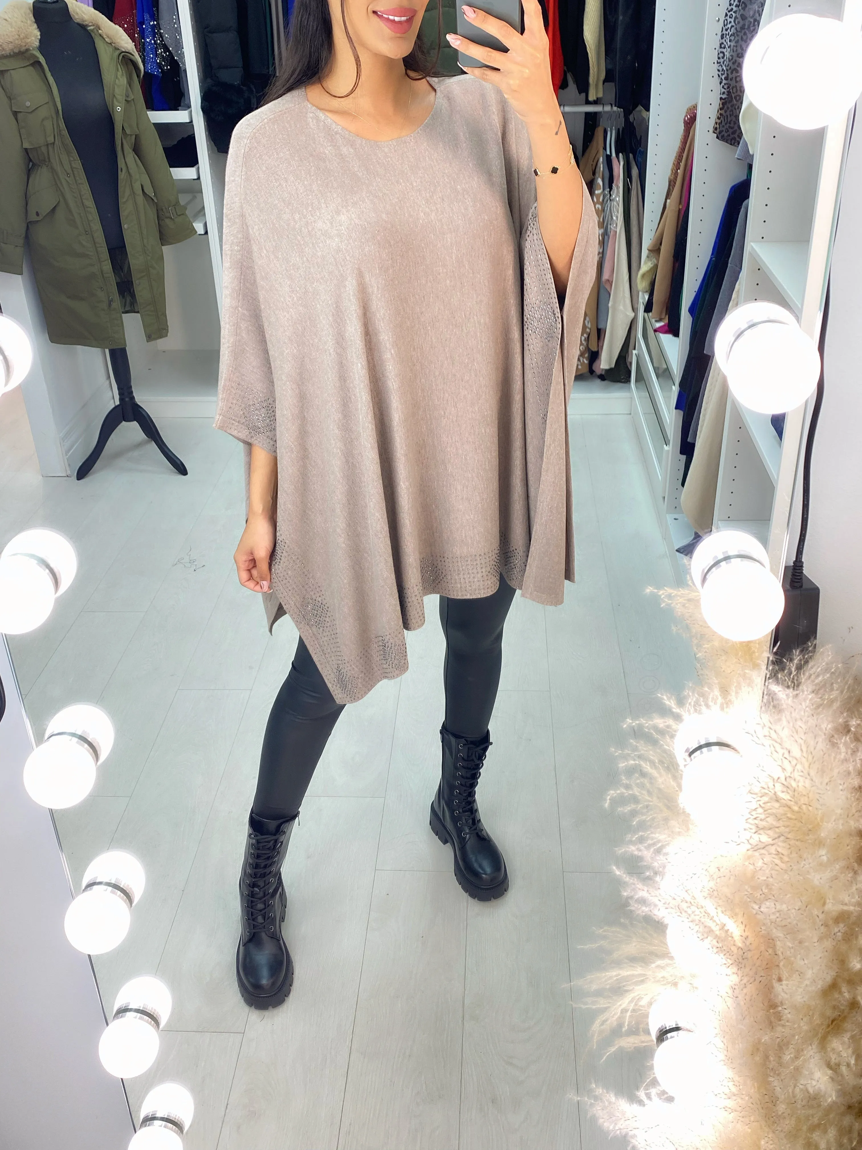 Jolene Diamante Gem Hem Poncho Jumper