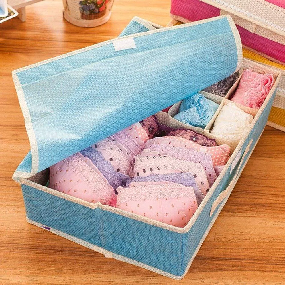 Kaimao Foldable Storage Boxes, Drawer Dividers, Closet Organisers, Under Bed Organiser, for Underwear, Bra, Socks, Tie, Scarves with Lid - Blue