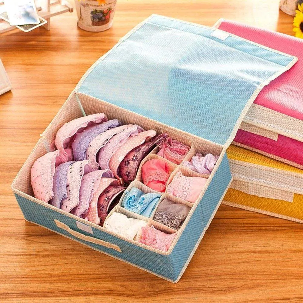 Kaimao Foldable Storage Boxes, Drawer Dividers, Closet Organisers, Under Bed Organiser, for Underwear, Bra, Socks, Tie, Scarves with Lid - Blue