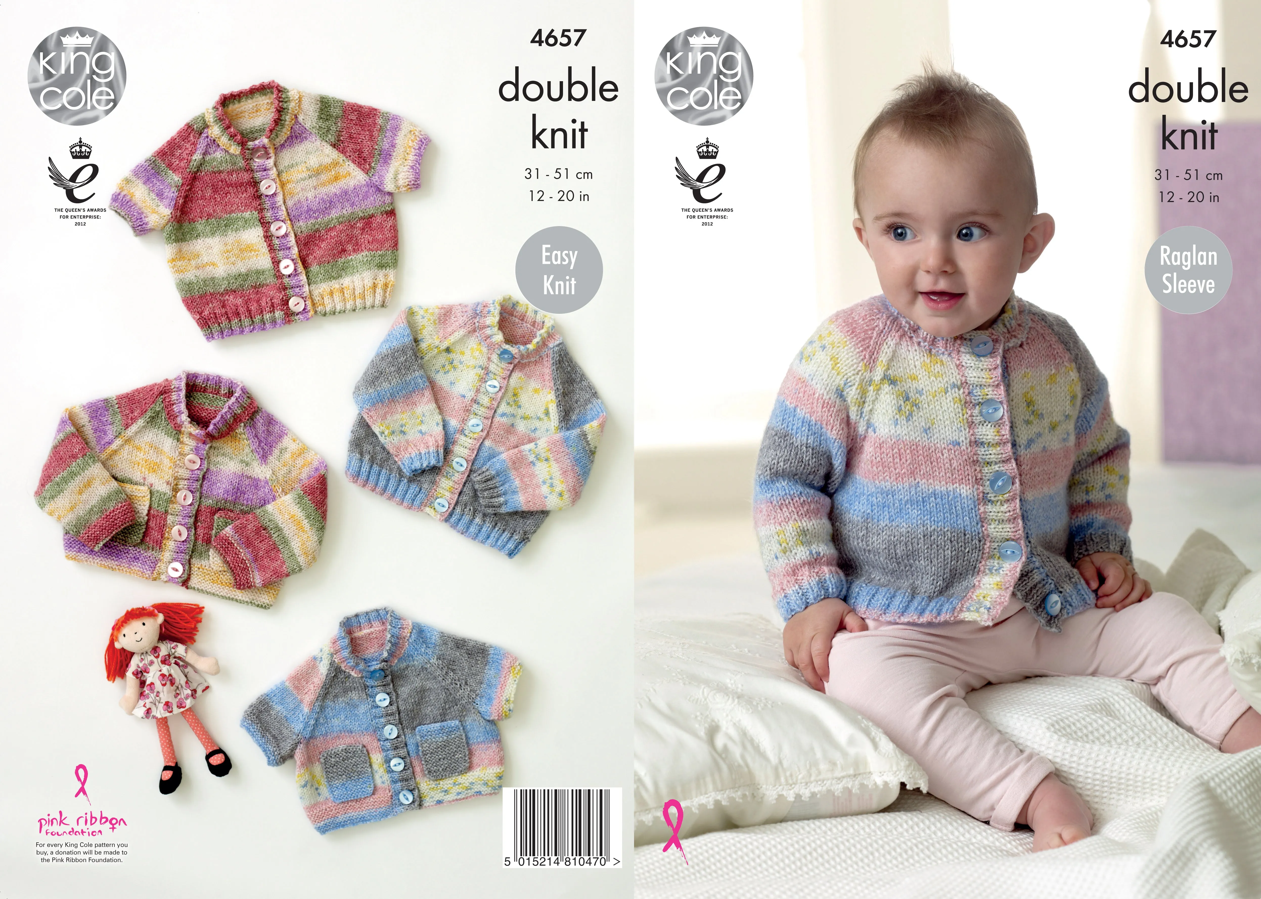 King Cole 4657 Double Knitting Pattern - Baby DK Cardigans (12-20 in)