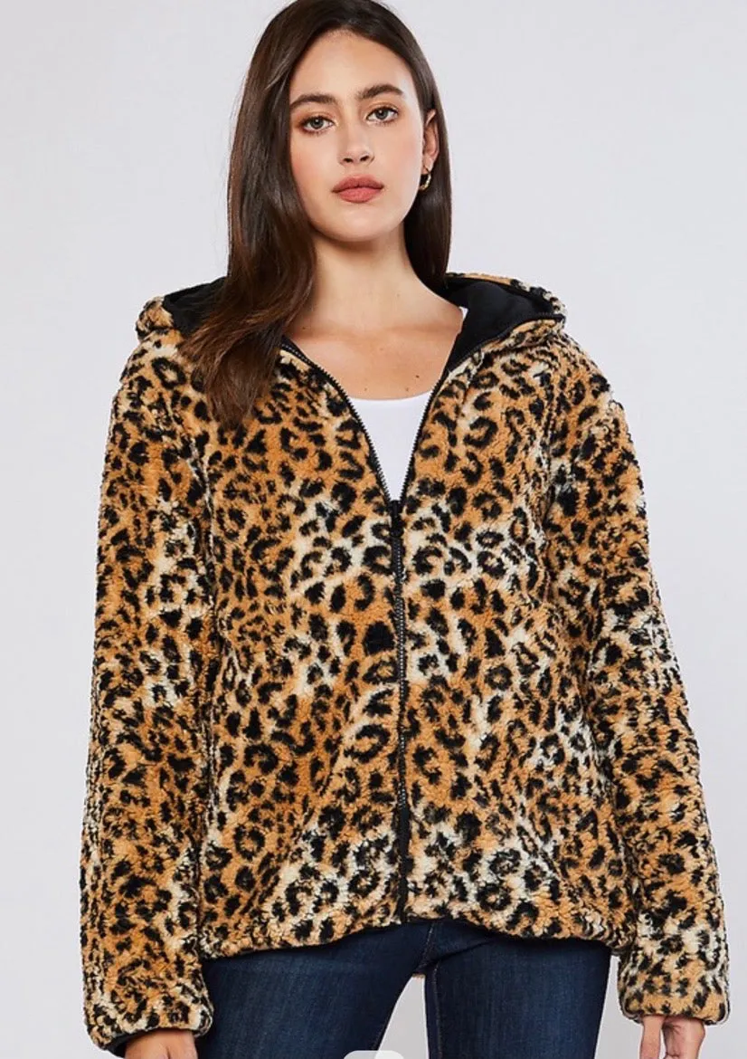 Leopard/Black Reversible Sherpa/Fleece Jacket - Women's