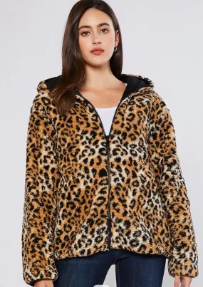 Leopard/Black Reversible Sherpa/Fleece Jacket - Women's