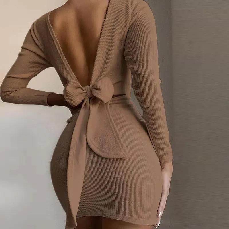 Long Sleeve Backless Mini Dress