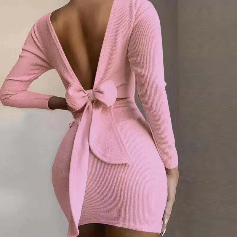 Long Sleeve Backless Mini Dress