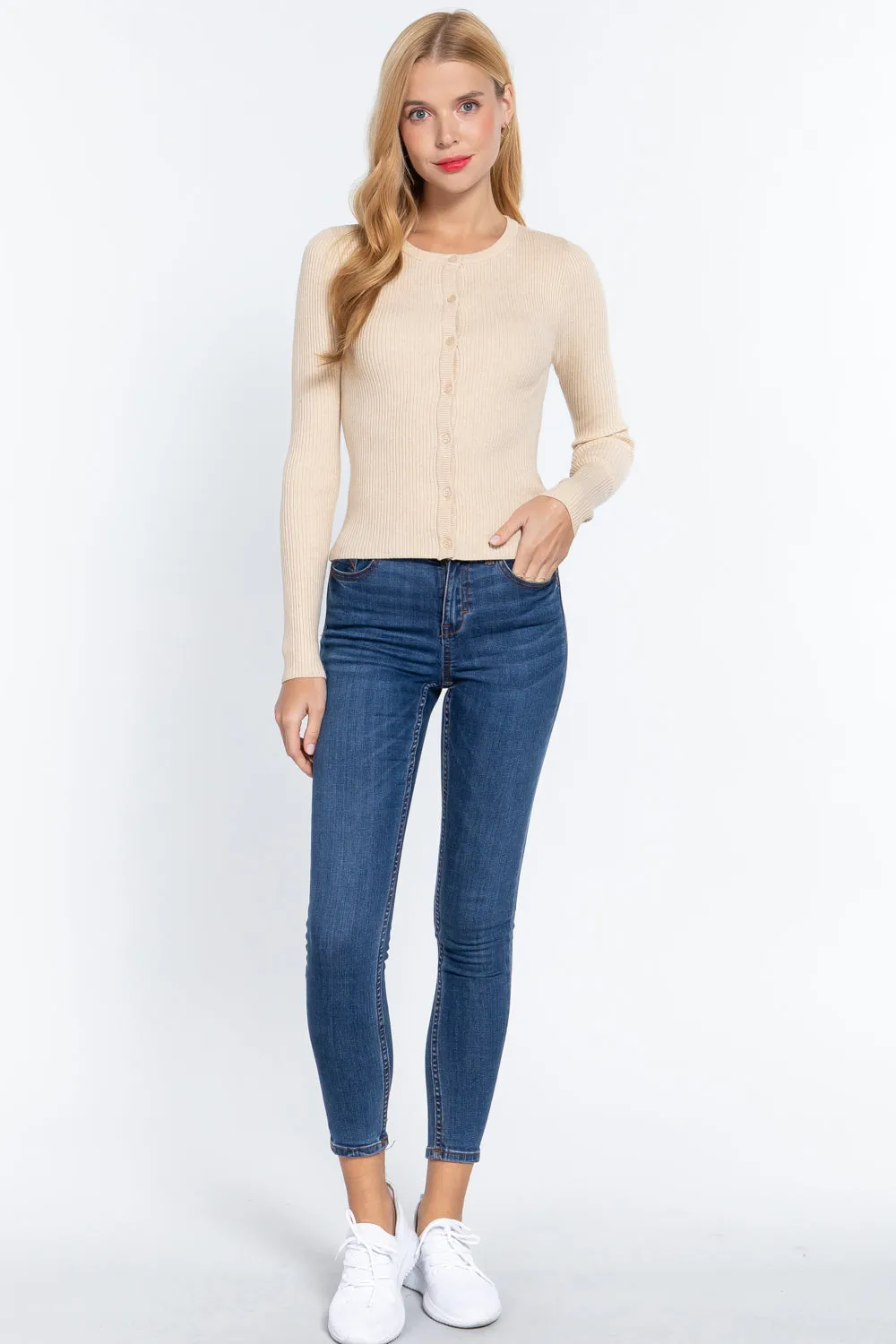 Long Sleeve Crew Neck Cardigan